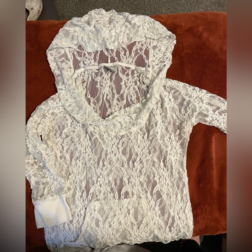 Vintage vanity lace cowl neck 3/4 sleeve sweater